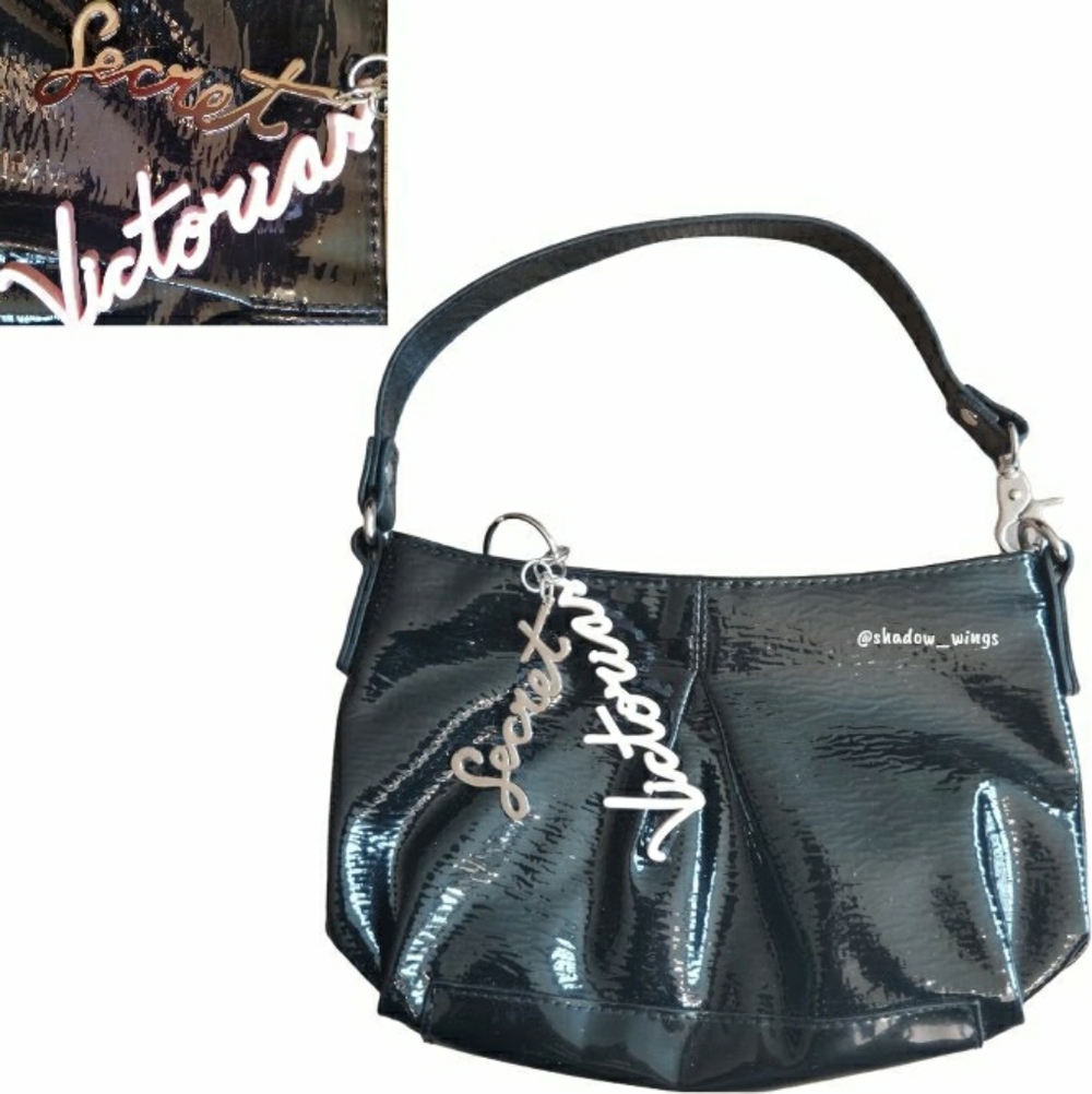 Rare Y2K Victoria's Secret Black Patent Mini Pochette Bag - 6" Glossy Hand Bag
